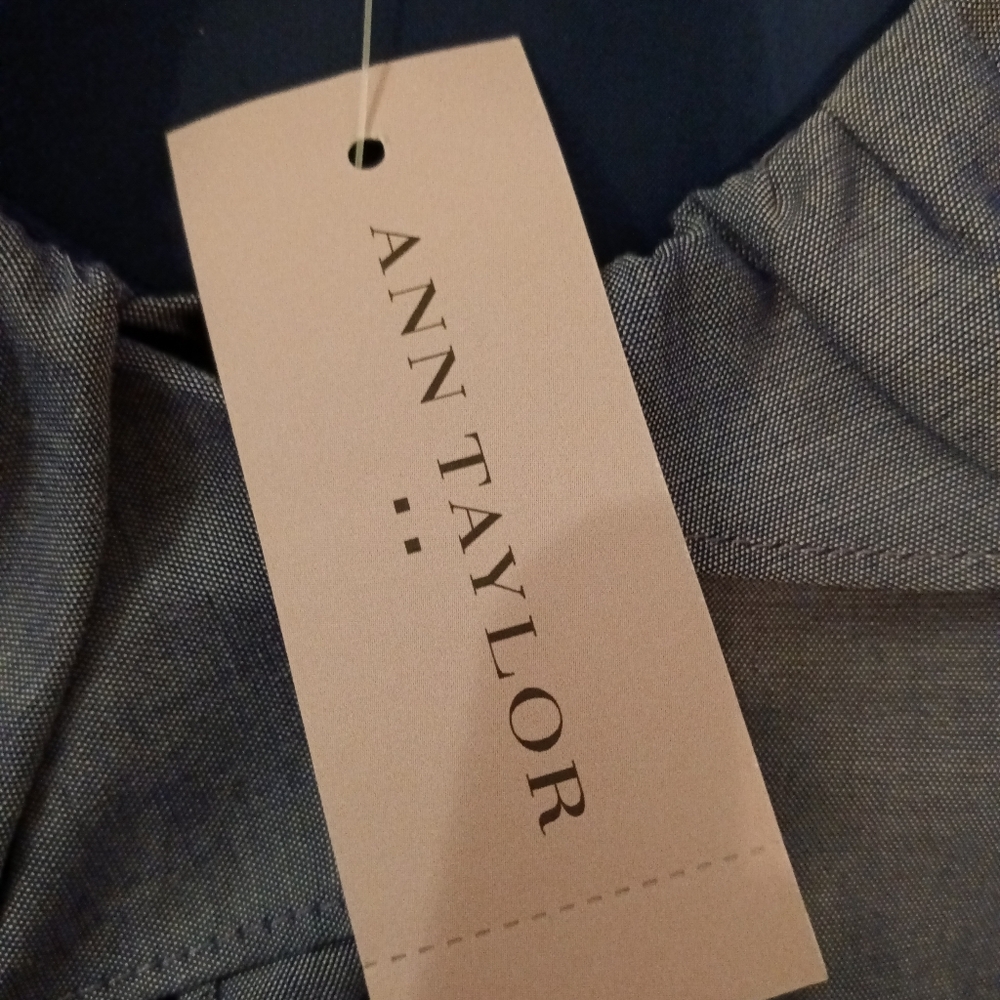 Ann Taylor Factory Blue Chambray Ruffle Tie waist Sleeveless Dress 10P NWT - Picture 7 of 10